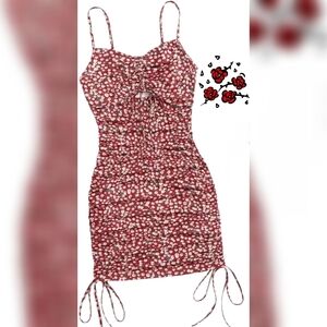 SHEIN Red Floral Ruched Dress